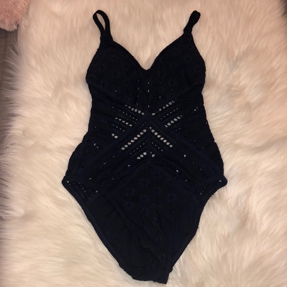 Robin Piccone Clarissa Crochet One Piece Swim Navy - Picture 2 of 8